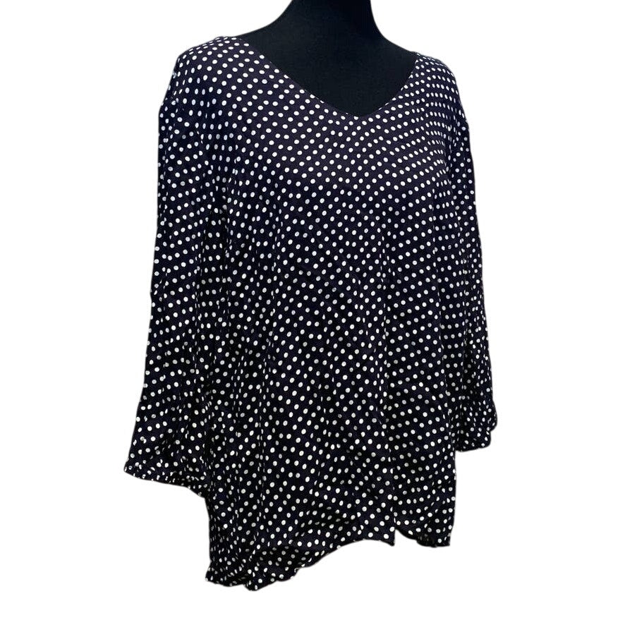 New Per Ception Concept XL Rayon Black White Polka Dot Long Sleeve Flowy Blouse
