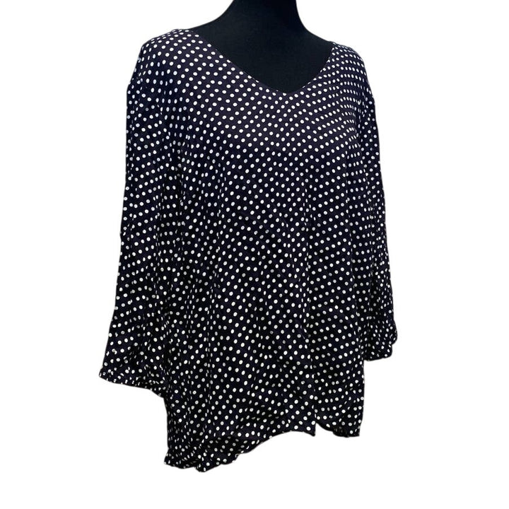 New Per Ception Concept XL Rayon Black White Polka Dot Long Sleeve Flowy Blouse