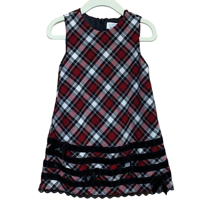 Childrens Place Girls 24 Mos Black Red Plaid Machine Washable Dress Ribbon Lace