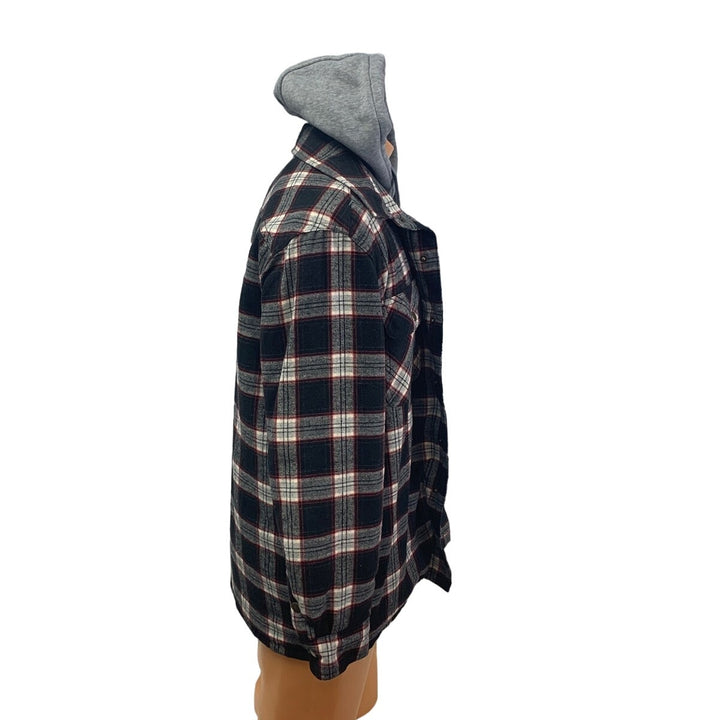 Rugged Wear Mens Medium PolyCotton Zip &amp; Snap Warm Plaid Flannel Hoodie Jacket