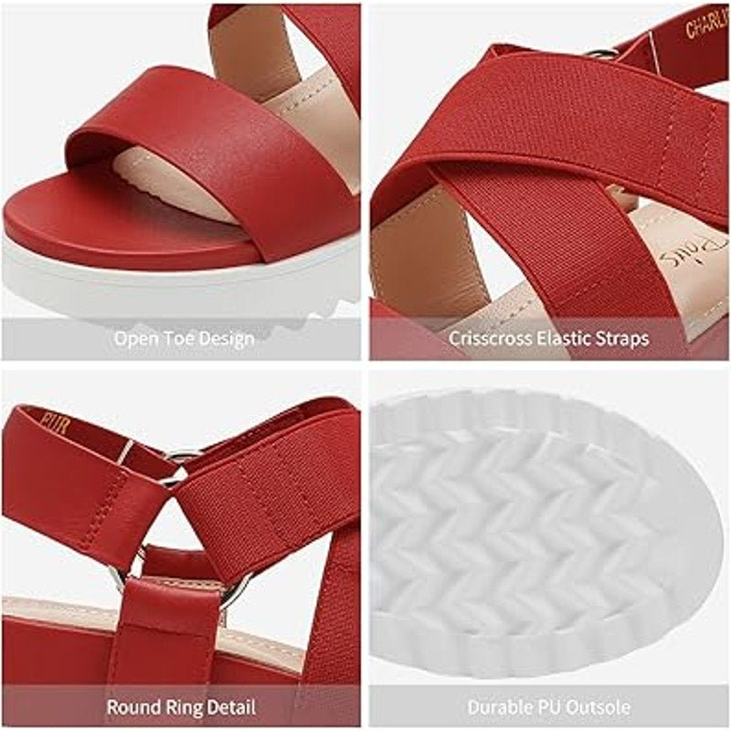 New Dream Pairs Womens Size 10 Red Open Toe Elastic Strap 2.5" Platform Sandals