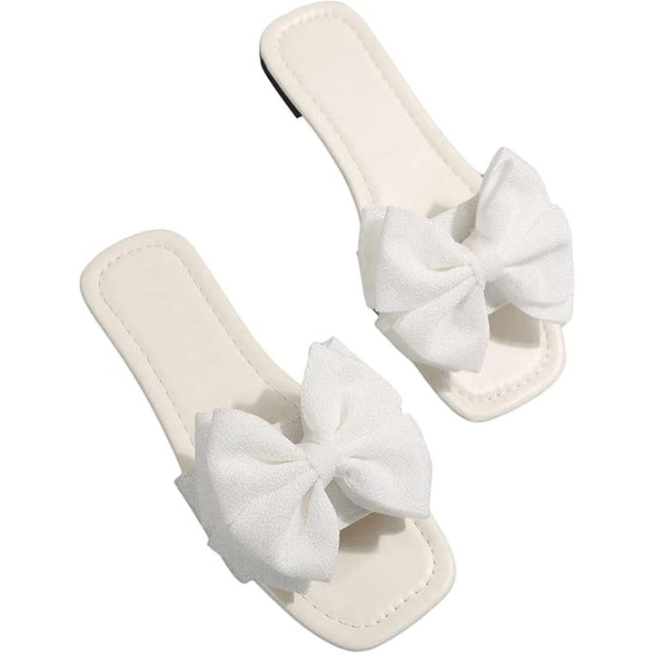 Verdusa Womens Size 12 White Fabric Bow Open Toe Slide On Flip Flop Sandal Shoes
