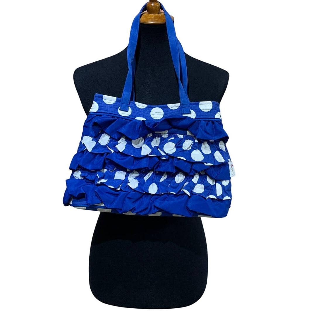 Belvah Adorable Blue White Ruffled Polka Dot Magnet Closure Small Handbag Purse