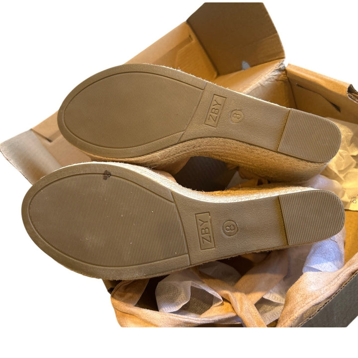 Fashare Womens Size 8 Beige 4" Wedge Heel Open Toe Ankle Tie Lace Up Shoes