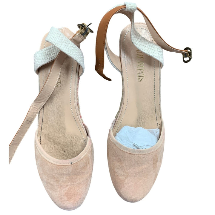 Dream Pairs Women Size 9.5 Pink Tan Espadrille 2.5" Wedge Heel Ankle Strap Shoes
