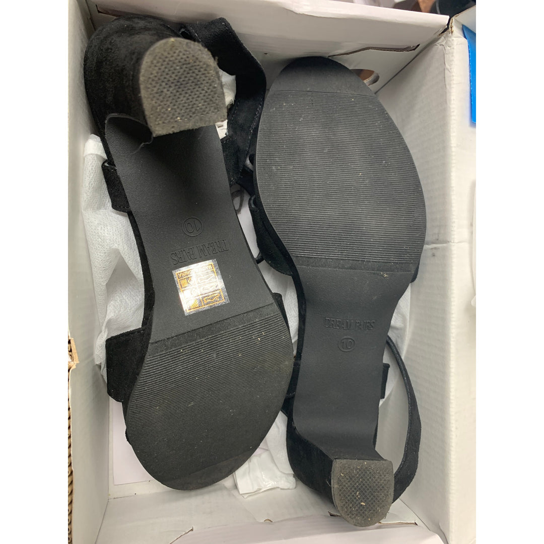 Dream Pairs Womens Size 10 Black Faux Suede 3.5" Chunky Heel Ankle Strap Shoes