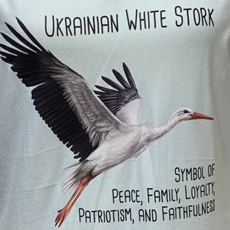 Upcycled Hand Printed XL Ukraine Flag Stork Bird Peace Slava Ukraini Artist Tee