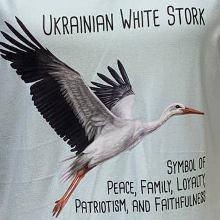 Upcycled Hand Printed XL Ukraine Flag Stork Bird Peace Slava Ukraini Artist Tee