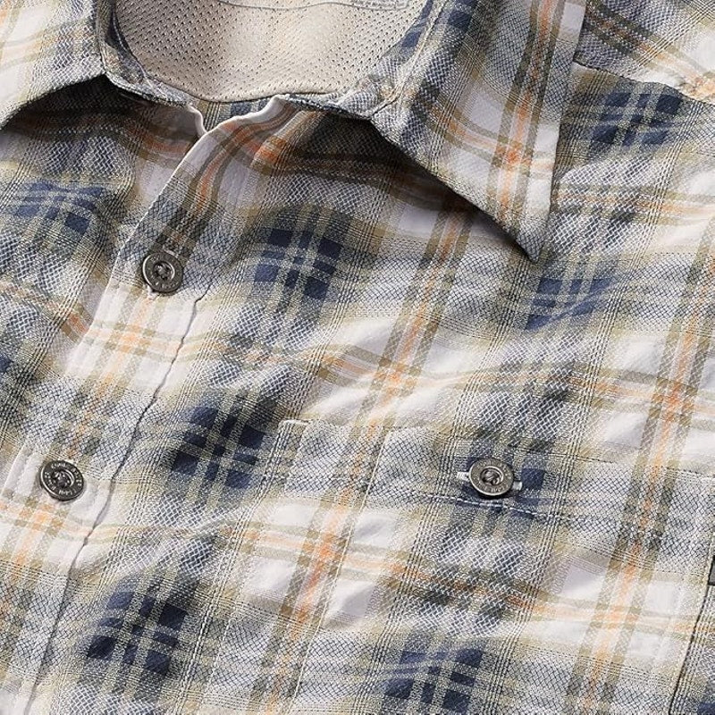 New Eddie Bauer Mens Blue Plaid Rainier 2.0 UPF 50+ Long Sleeve Hiking Shirt