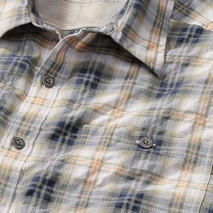 New Eddie Bauer Mens Blue Plaid Rainier 2.0 UPF 50+ Long Sleeve Hiking Shirt