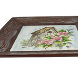 Vintage Painted Bird House Floral 10" Square Ceramic Serving Dish Plate Platter