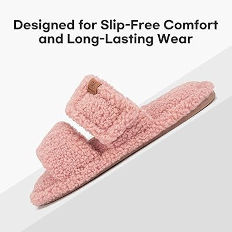 New Family Fairy Womens Size 9-10 Washable Fuzzy Pink Slide On House Slippers