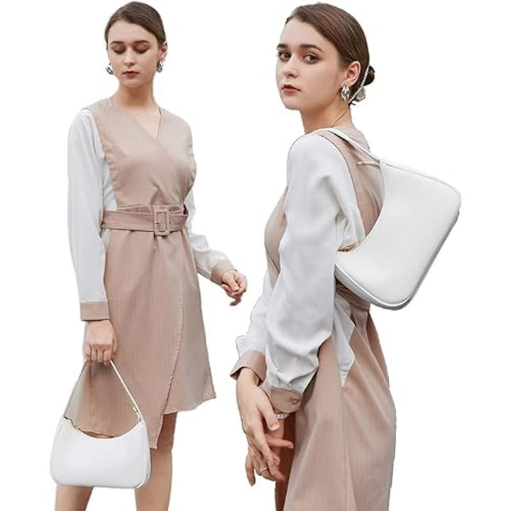 New White Faux Leather Small Cute Mini Hobo Tote Handbag Zipper Closure Purse