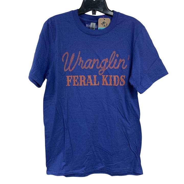 New Hand Printed Womens Small Wranglin Feral Kids Short Sleeve Tee Shirt