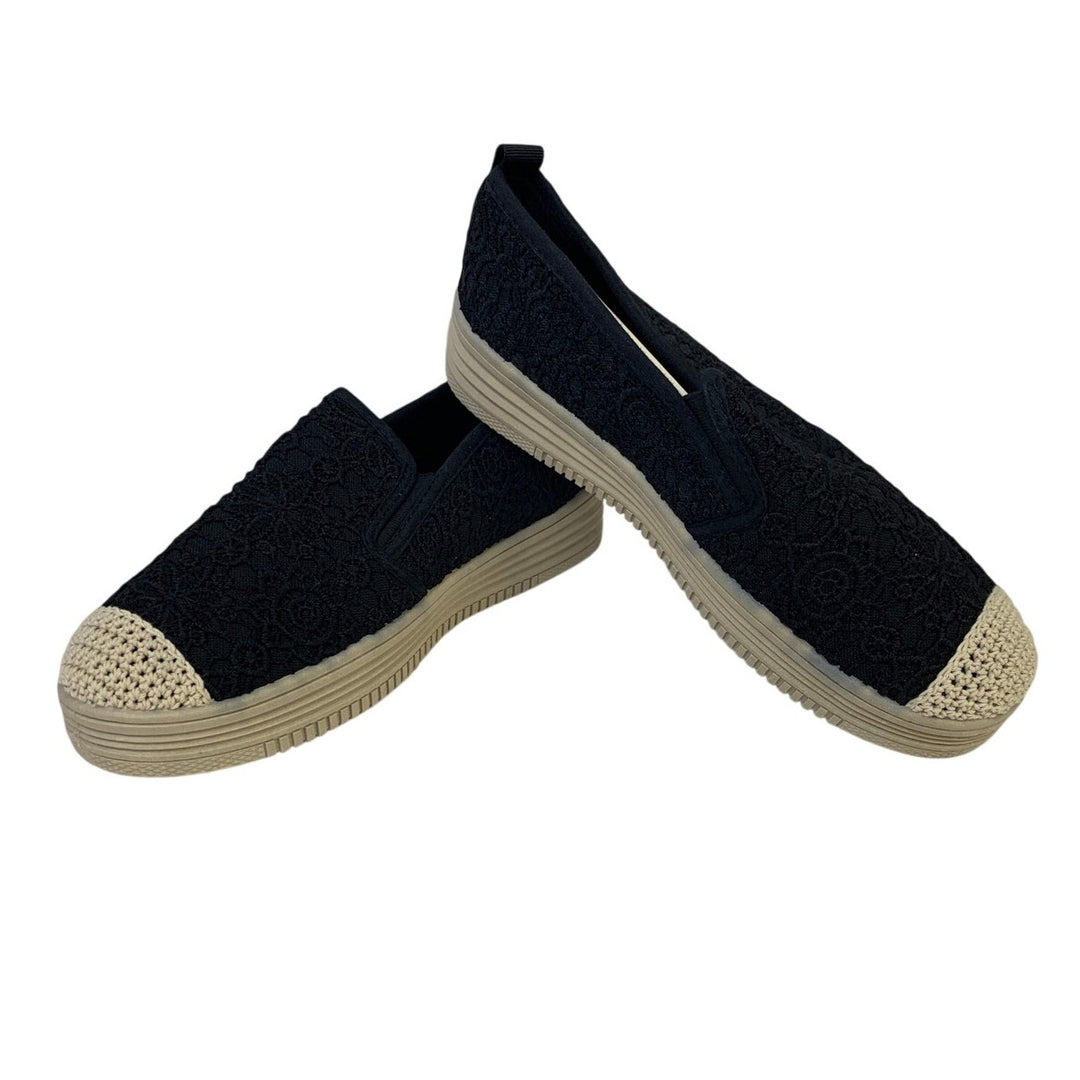 Shupua Womens Size 8 Black Sneakers Rope Round Toe Slip on Casual Shoes