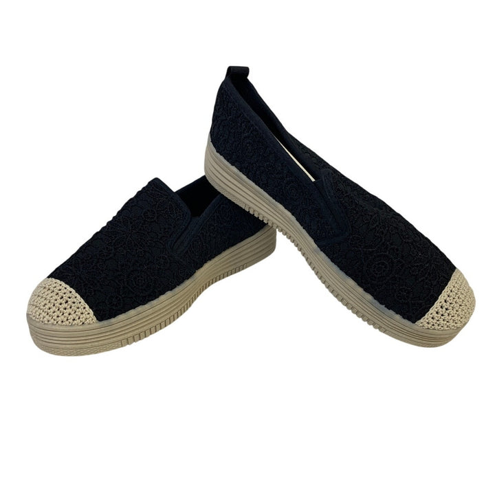 Shupua Womens Size 8 Black Sneakers Rope Round Toe Slip on Casual Shoes