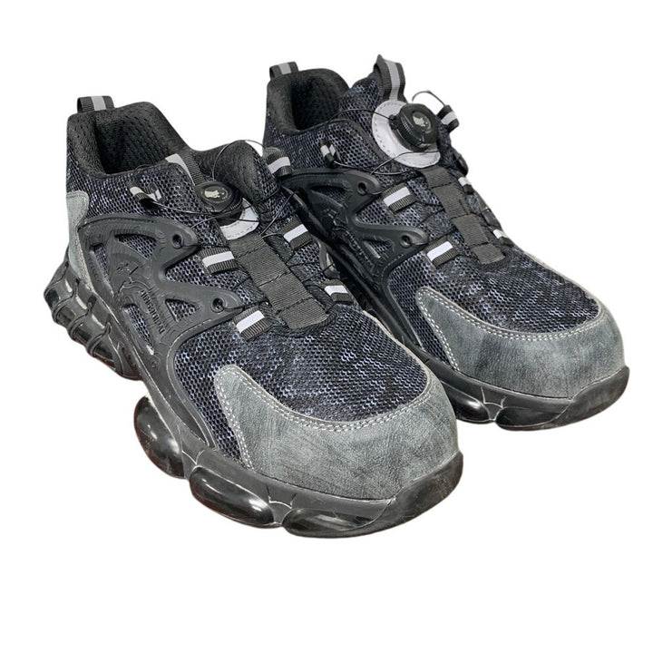 Qingruipai Mens 10.5 Black Mesh Steel Toe Puncture Proof Tightening Button Shoes
