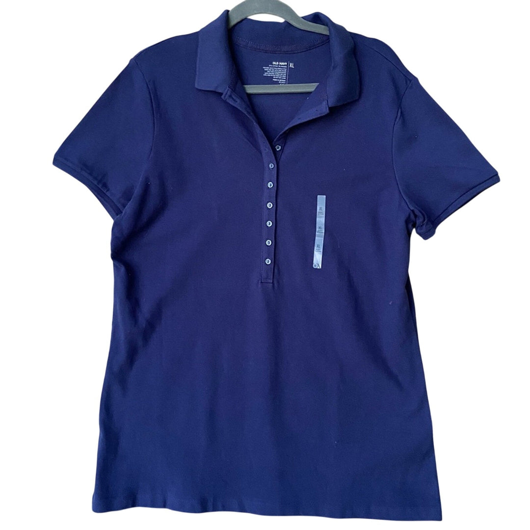 NWT New Old Navy Womens XL Blue Stretch Cotton Short Sleeve Collared Polo Shirt