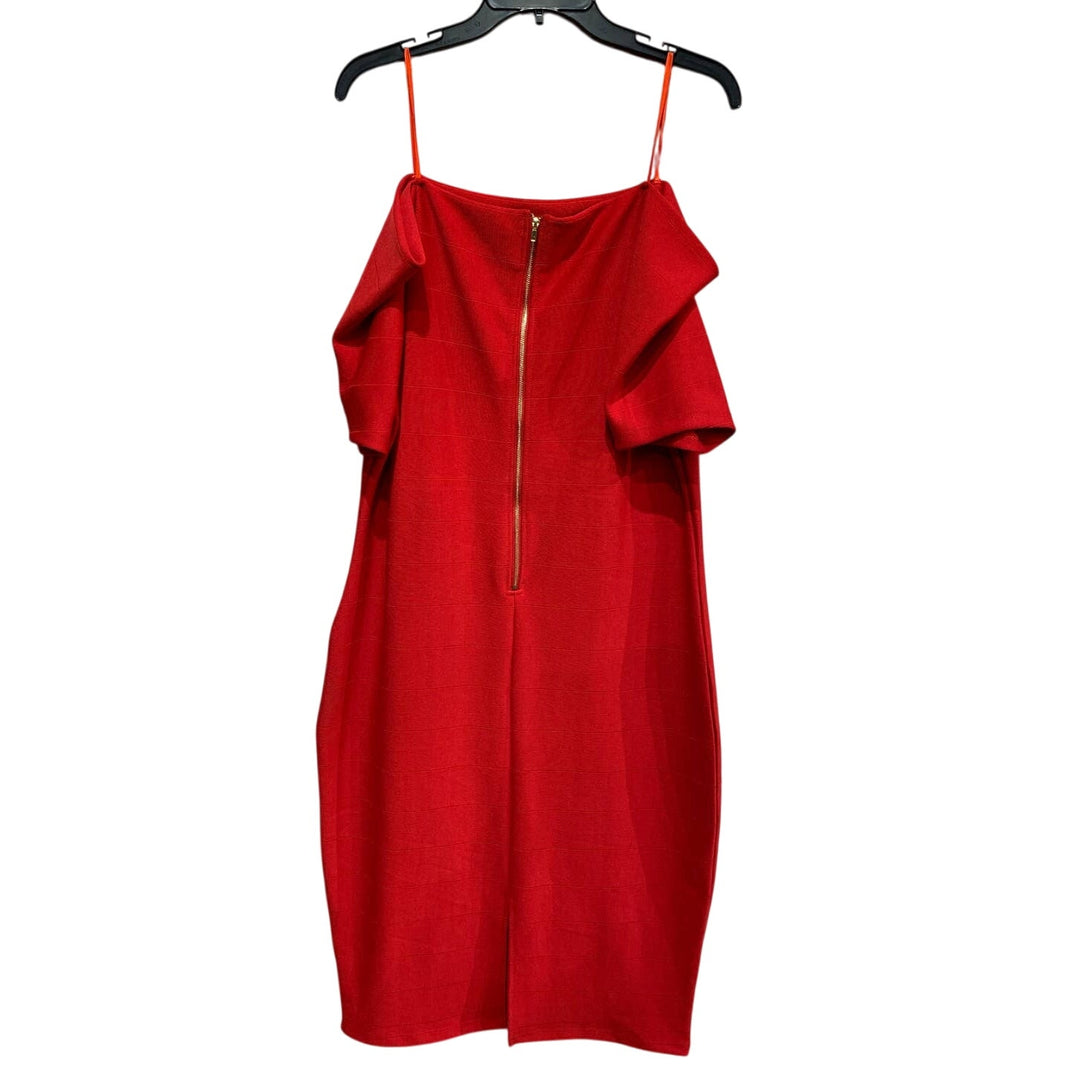 New Love J Plus 2X Off Shoulder Short Sleeve Body Con Midi Solid Red Dress