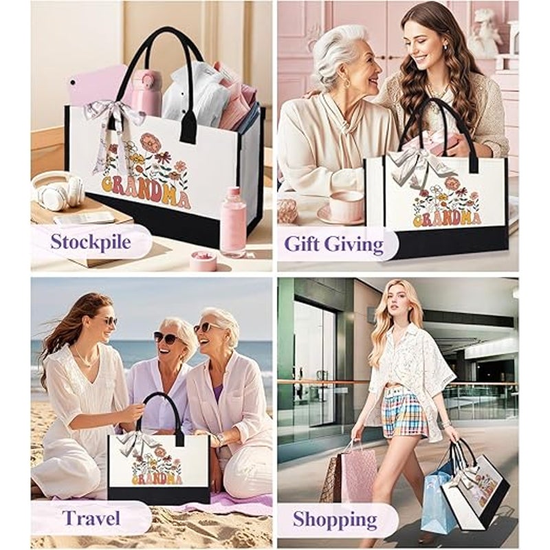 New Jmhachy Love Grandma Floral Double Handle Large Canvas Tote Bag Gift