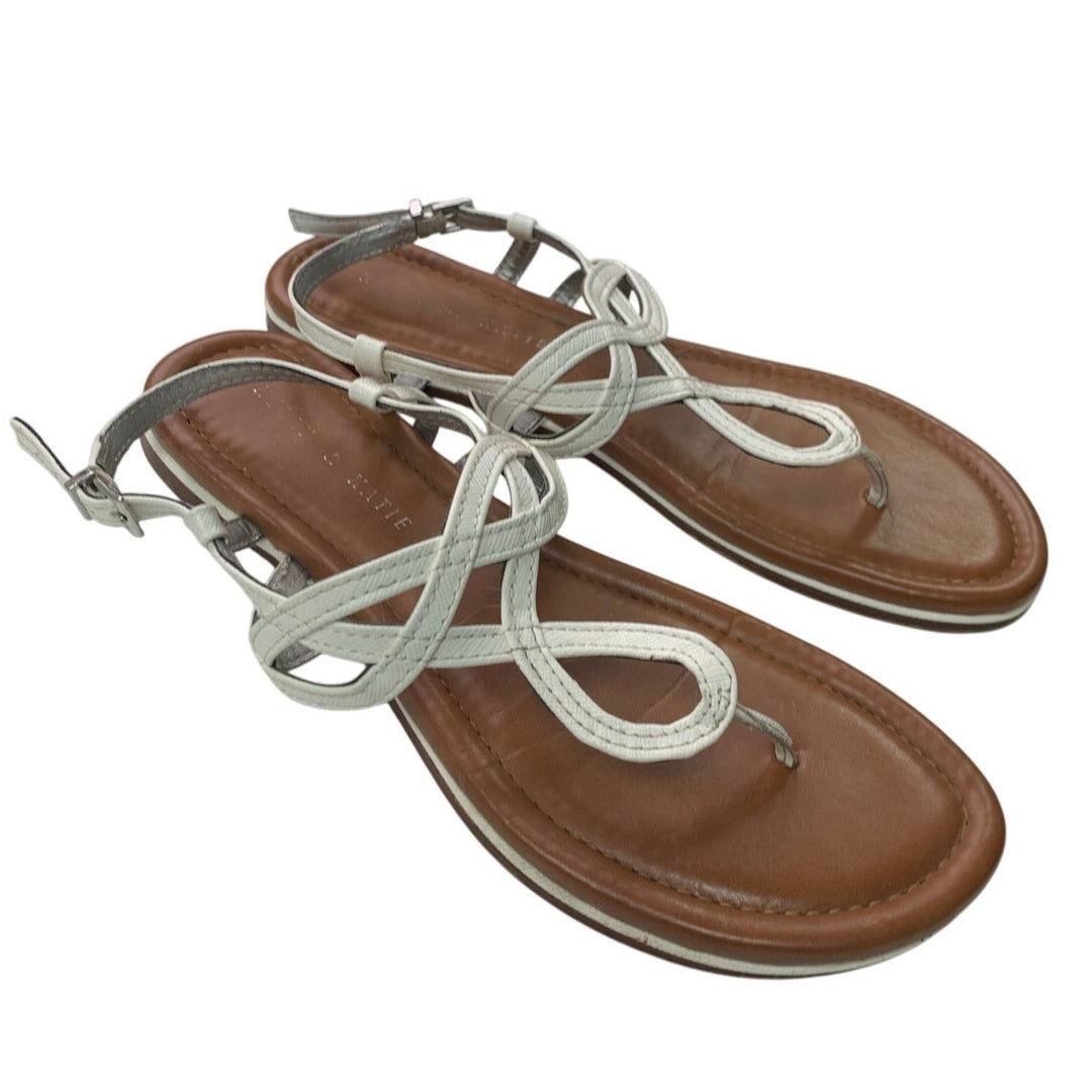 Kelly &amp; Katie Womens Size 8.5 White Sandals T Strap Open Round Toe Shoes