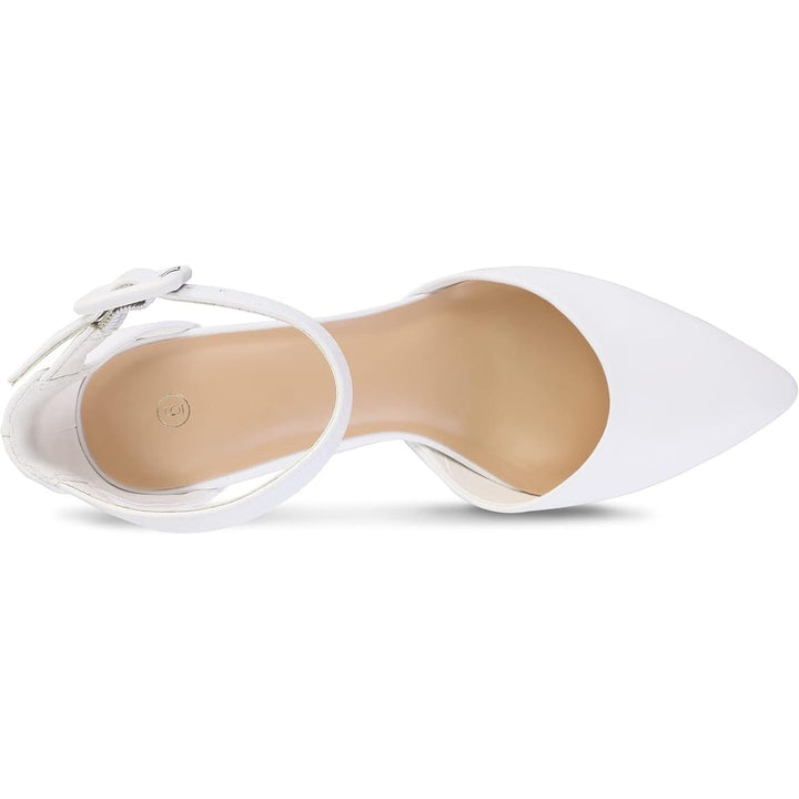 Mysoft Womens Size 10W White Faux Leather Pointy Toe 3" Heel Ankle Strap Shoes