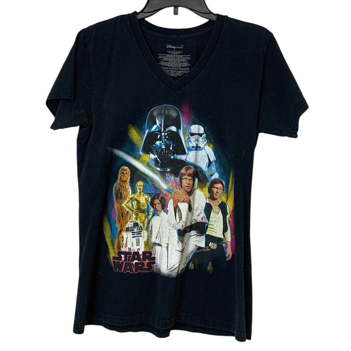 Disney Store Womens Large Black Star Wars Short Sleeve V Neck Tee Shirt