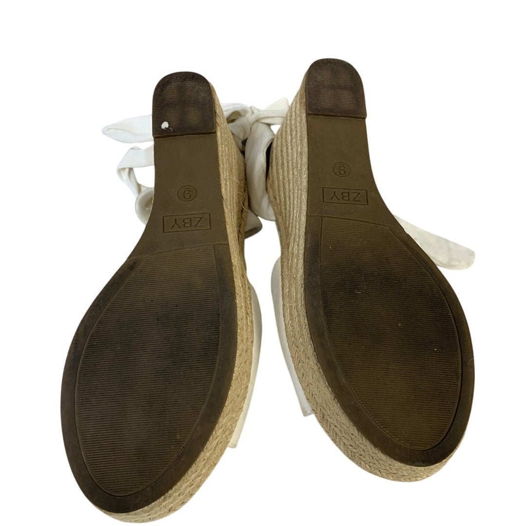 Fashare Womens Size 9 White Faux Suede 4" Wedge Heel Espadrille Ankle Wrap Shoes