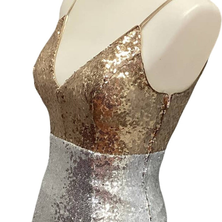 New Speechless Juniors Size 1 Gold Silver Sleeveless Deep V Body Con Midi Dress