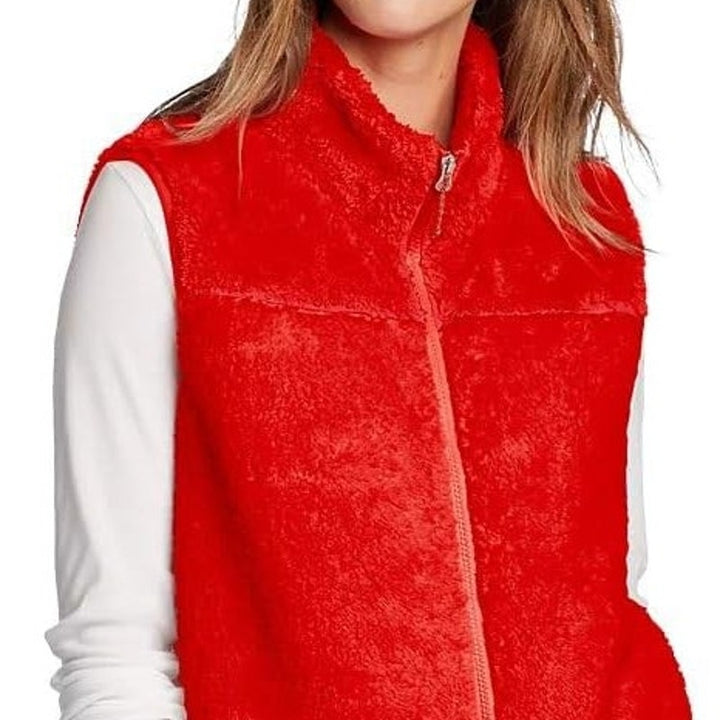 New Eddie Bauer Womens XS Coral Orange Fast Fleece Plush Full Zip Vest Pockets
