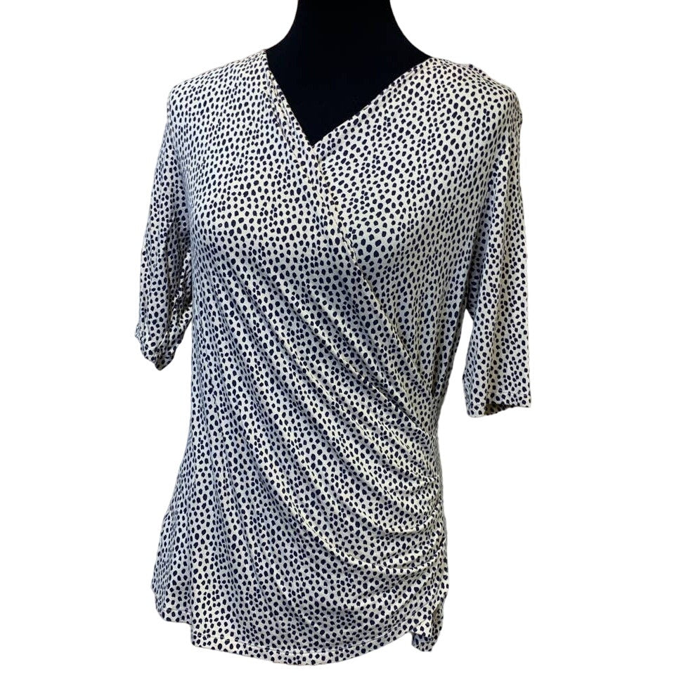Pure Collection Size 12 Polka Dot 3/4 Sleeve Faux Wrap Lightweight Top Blouse