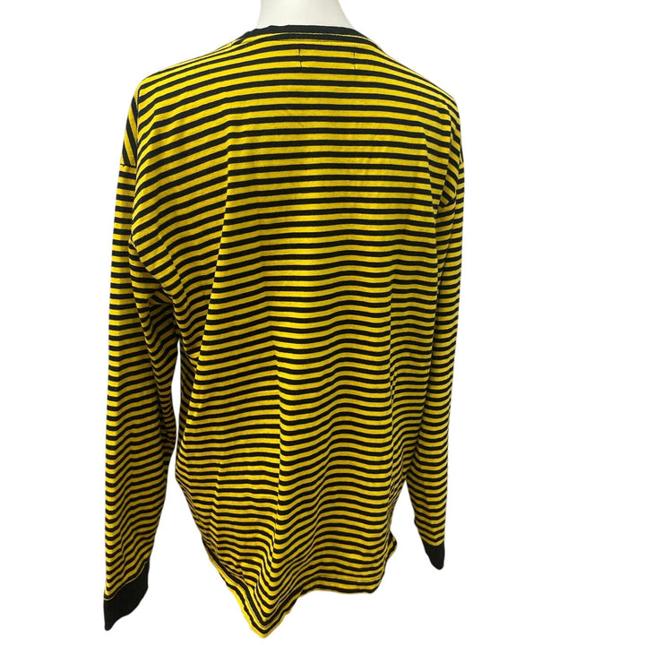 Forever 21 Men XL Stay Humble Black Yellow Striped Long Sleeve Crew Neck Tee