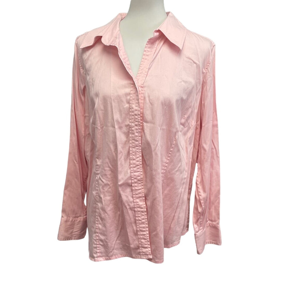 Context Woman Plus Size 20W Long Sleeve Button Down Stretch Cotton Top