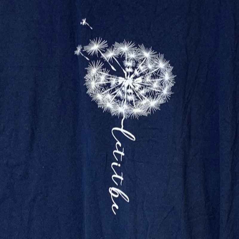 Upcycled Hand Printed Womens Medium Let It Be Dandelion Short Sleeve Tee Shirt