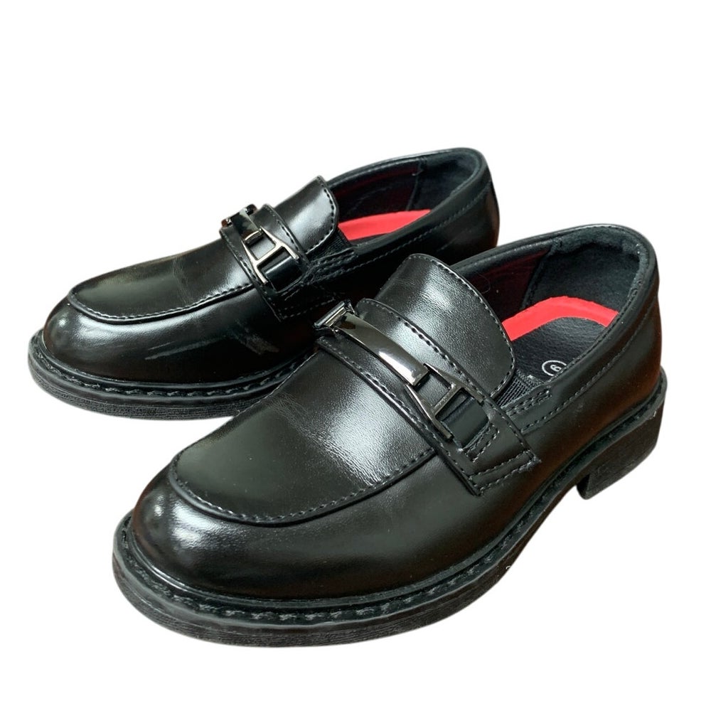 Bruno Marc Toddler Boys Size 9 Black Faux Leather Slip On Loafer Formal Shoes