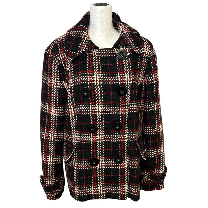 Charter Club Womens Size 14 Plaid Wool Blend Long Sleeve Collared Button Up Coat