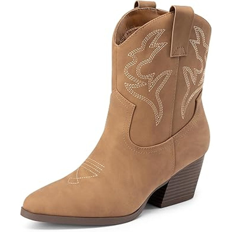 Dream Pairs Womens Size 9 Brown Faux Leather 3" Heel Ankle Cowboy Boots Shoes