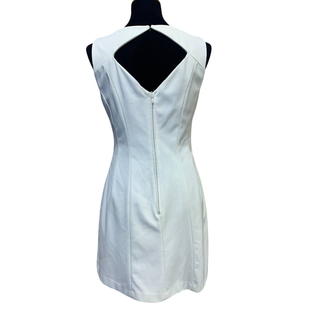 H&amp;M Size 8 White Sleeveless Fit &amp; Flare Silver Flower Sequins Sleeveless Dress