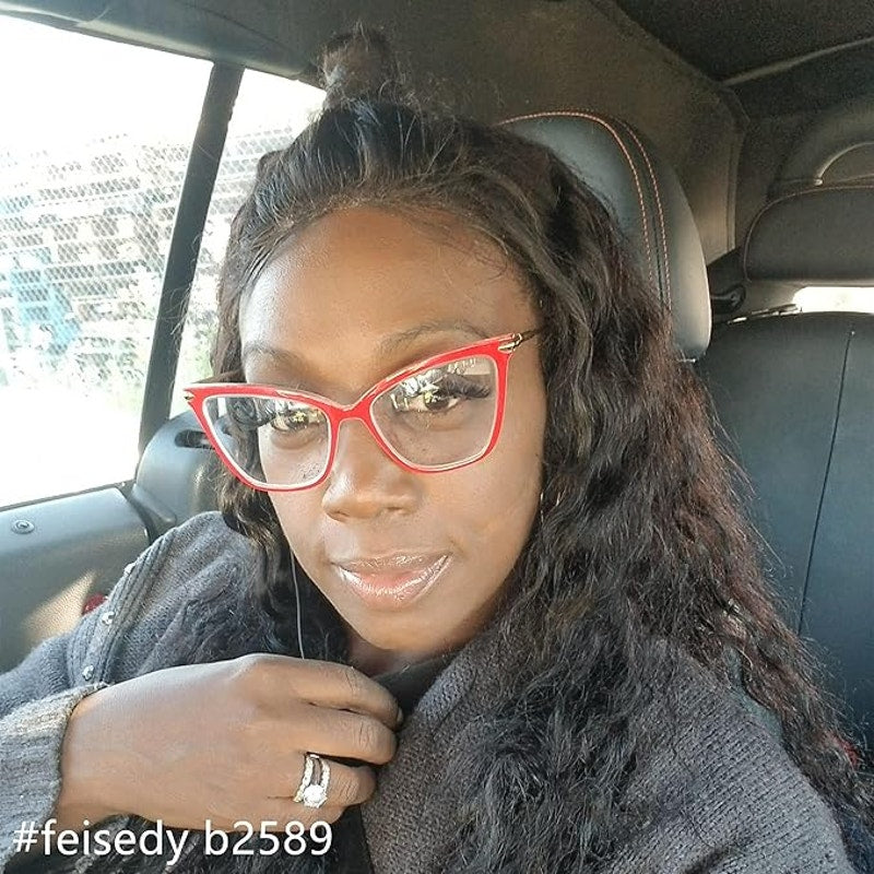 New Feisedy Womens Red Gold Blue Light Blocking Oversized Cat Eye Glasses