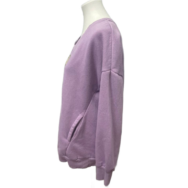 Hand Printed Medium Vintage Botanical Floral Recycled Polyester VNeck Sweatshirt