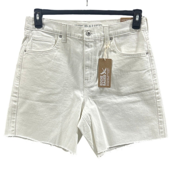 New Eddie Bauer Women Size 12 White Stretch Cotton High Rise Cutoff Denim Shorts
