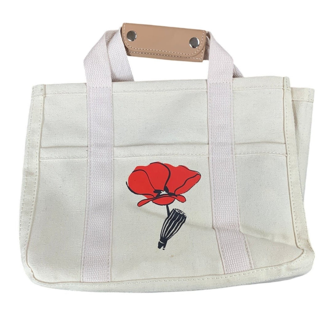 New Hand Printed Red Poppy Flower Barsine Canvas Tote Bag with Compartments