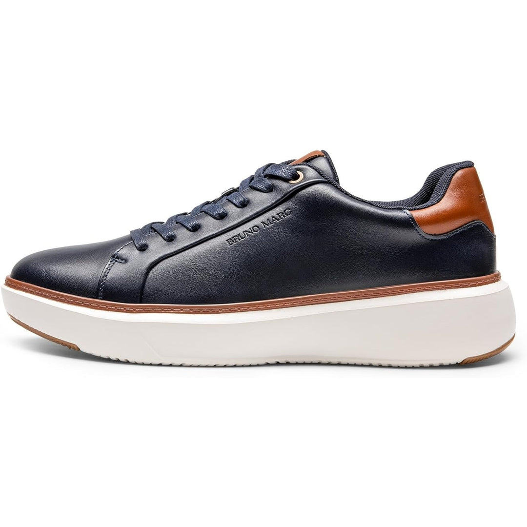 Bruno Marc Mens Size 9.5 Navy Blue Faux Leather Lace Up Dress Sneaker Shoes