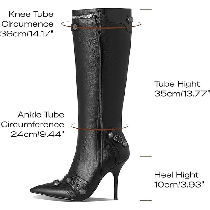 New Vomira Womens 8 Black Faux Leather Silver Stud Knee High 5" Heel Boot Shoes
