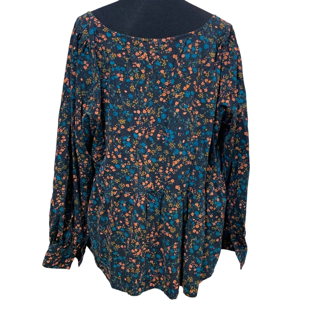Ava &amp; Viv 2X Floral Long Sleeve Scoop Neck Boho Lightweight Cotton Blend Blouse
