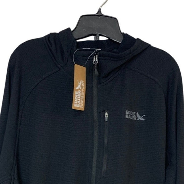 New Eddie Bauer Mens Large  Black Long Sleeve High Route Grid Full Zip Hoodie