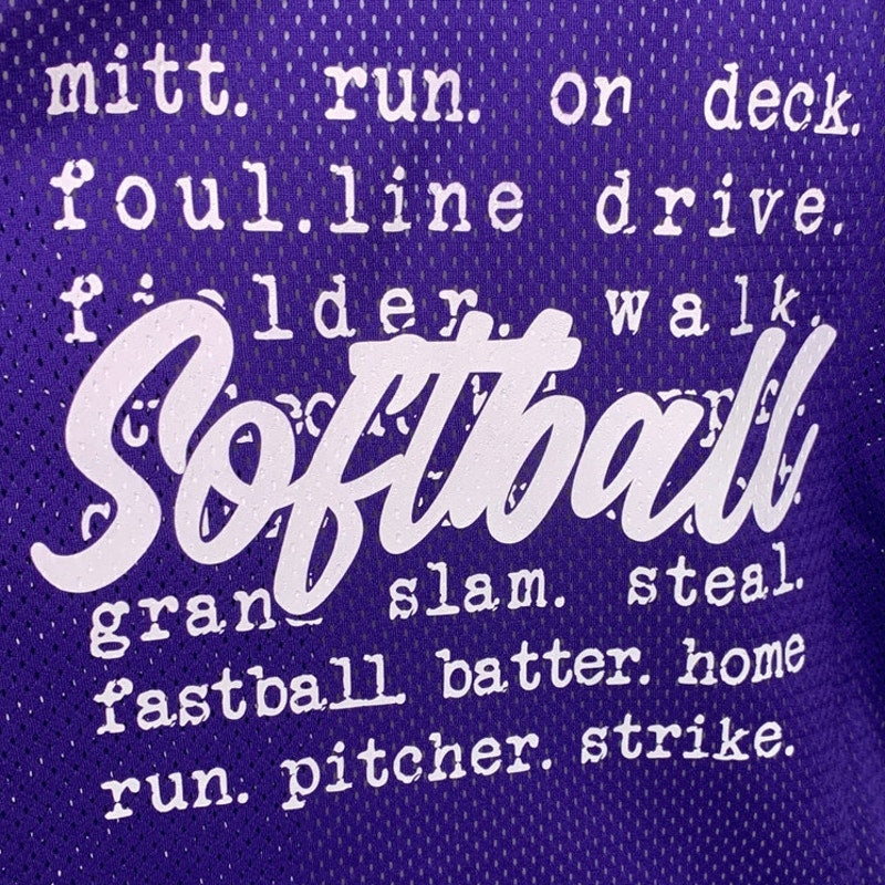 New Hand Printed Unisex Large Purple Womens Softball Short Sleeve Baseball Shirt