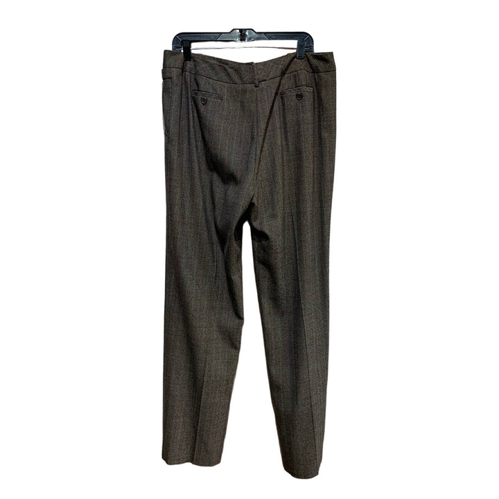 Larry Levine Stretch Size 16 Brown Pink Pinstripe Plaid PolyBlend Career Pants