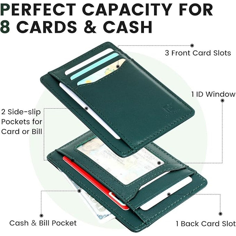 New Pomelo Best Hunter Green Genuine Leather Wallet RFID Blocking Card Holder