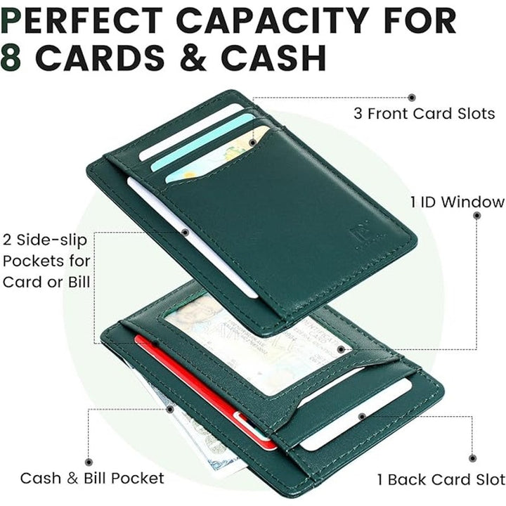 New Pomelo Best Hunter Green Genuine Leather Wallet RFID Blocking Card Holder